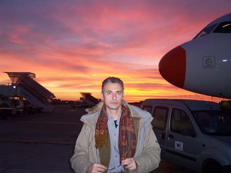 Alessandro and sunset at airport