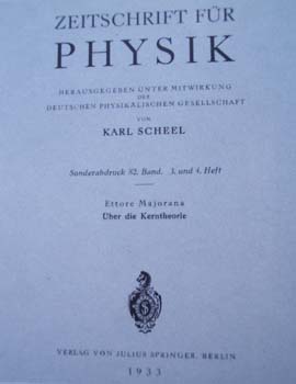 Frontespizio del saggio scritto e pubblicato nel 1933 a Lipsia da Ettore Majorana sulle forze di scambio nucleari.