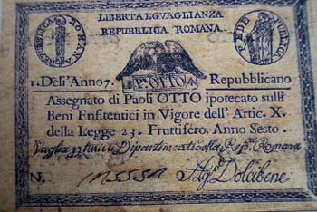 Cedolina da 8 paoli del 1798 della Repubblica Romana