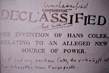 Secret British paper and report about Hans Coler's source of power linked to antigravity.