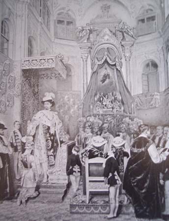 Ludwig II di Baviera, Gran Maestro dell'Ordine Massonico di San Giorgio nel 1869. Acquerello di F. Eibner